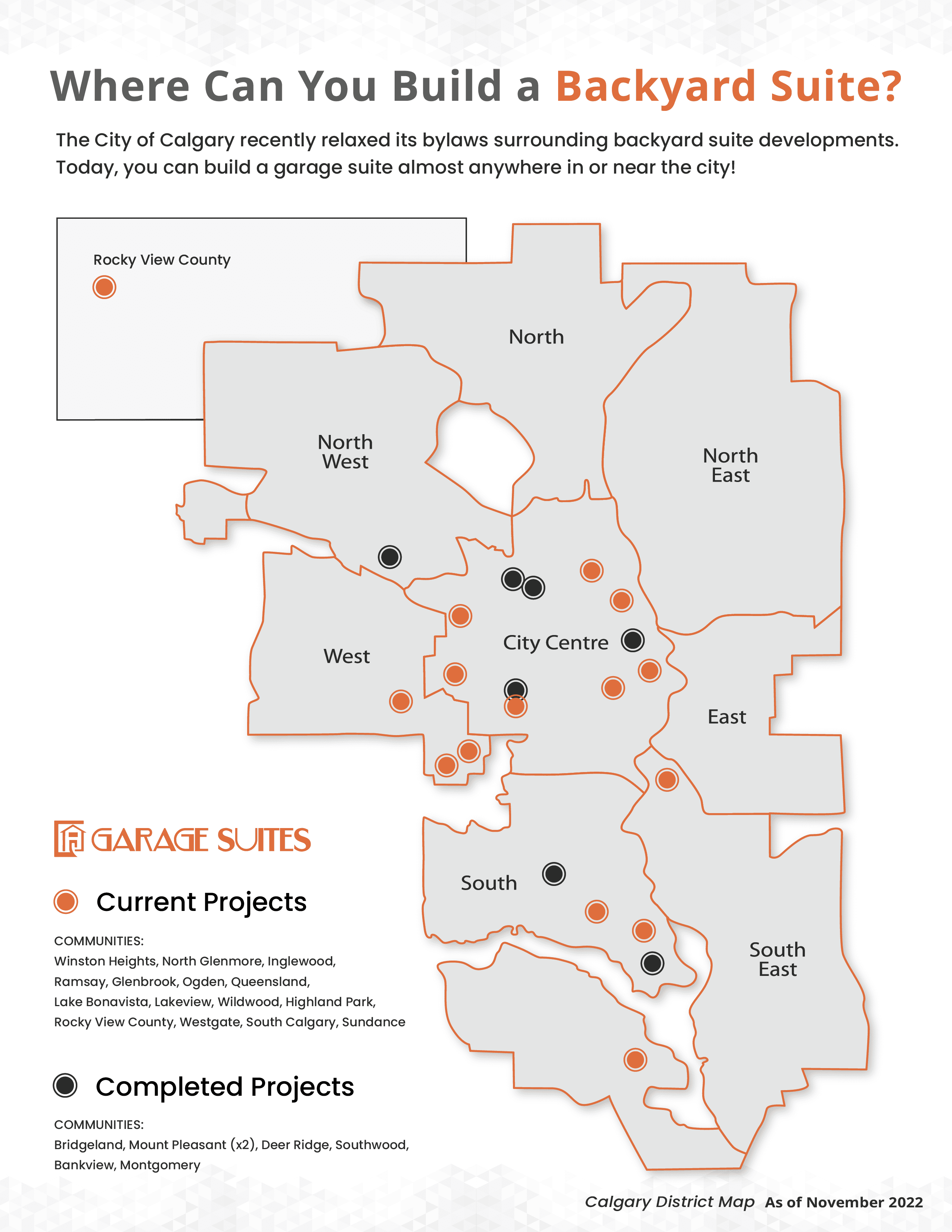 Where can you build a laneway house in Calgary? Map of current and past projects - Garage Suites Ltd.